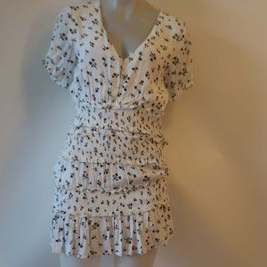 *Womens We're All Pretty Girls White Black Floral Short Sleeve Ruched Dress S